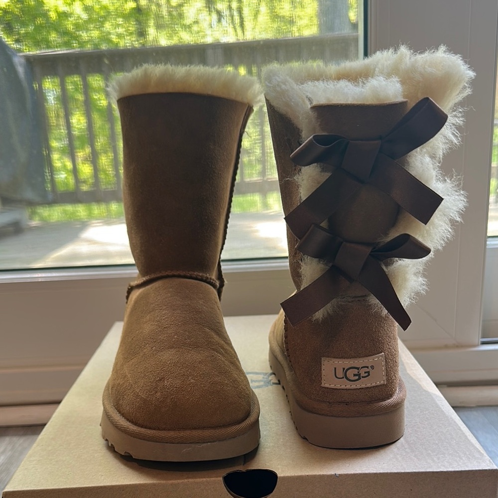UGG Brown Shearling Boots with Bows